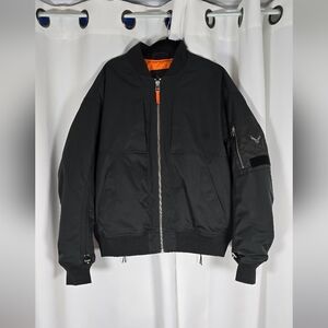 Cross Eyed Moose Dark Grey Orange Bomber Jacket Medium